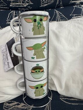 Disney Baby Yoda Star Wars Stacked Ceramic Mugs – White with Green Accents